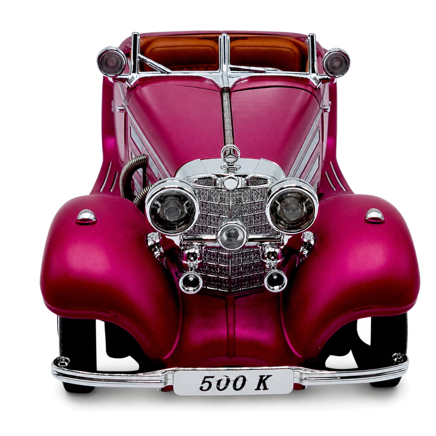 Метален модел Mercedes-Benz 500 K Roadster в бордо – преден изглед