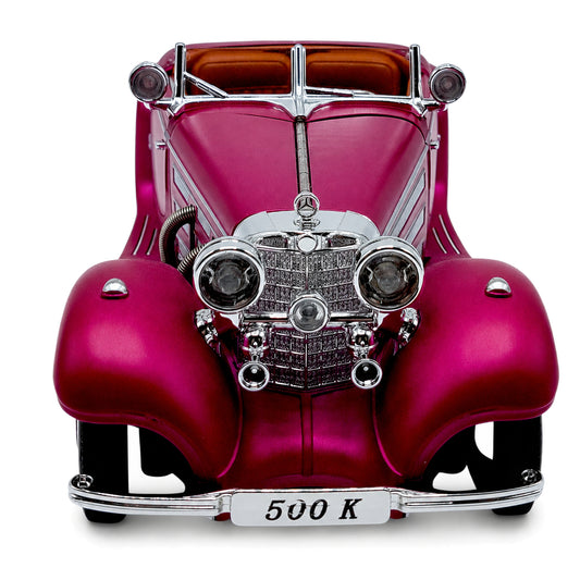 Метален модел Mercedes-Benz 500 K Roadster в бордо – преден изглед