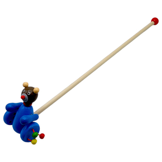 Дървена играчка за бутане – Мече на колелца