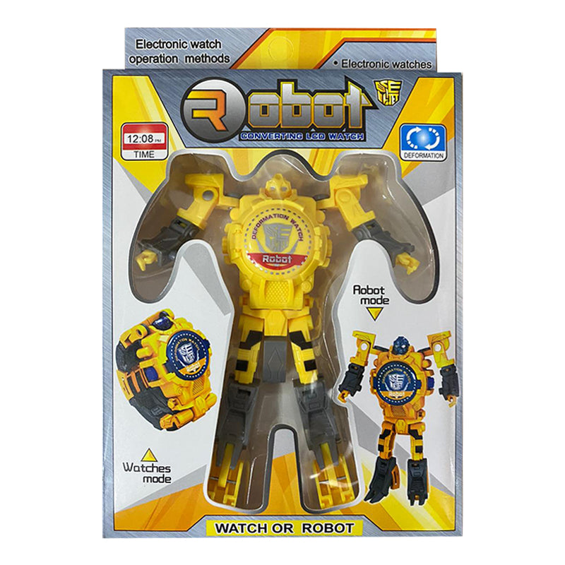 Робот трансформиращ се LCD часовник – жълт