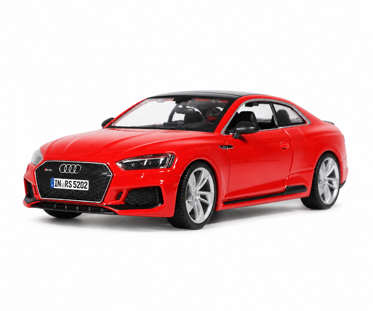 Червен метален модел Audi RS5 Coupé в мащаб 1:24 – преден изглед под ъгъл