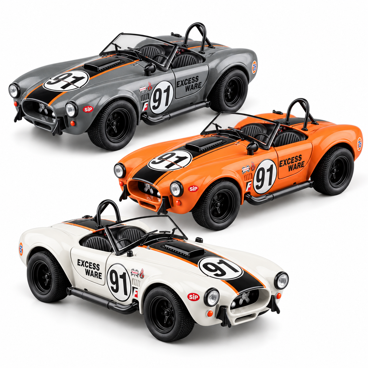Shelby Cobra 427 S/C метален модел 1:22 в сив, оранжев и бял цвят