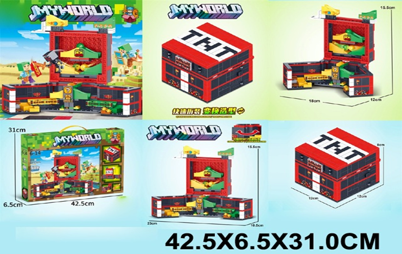 Конструктор тип Minecraft – Гейминг сцена с фигури и TNT кубчета