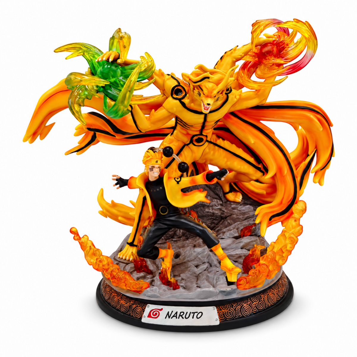 Аниме фигура Naruto Uzumaki и Kurama с прозрачни ефекти на чакра и скална основа – 27 см