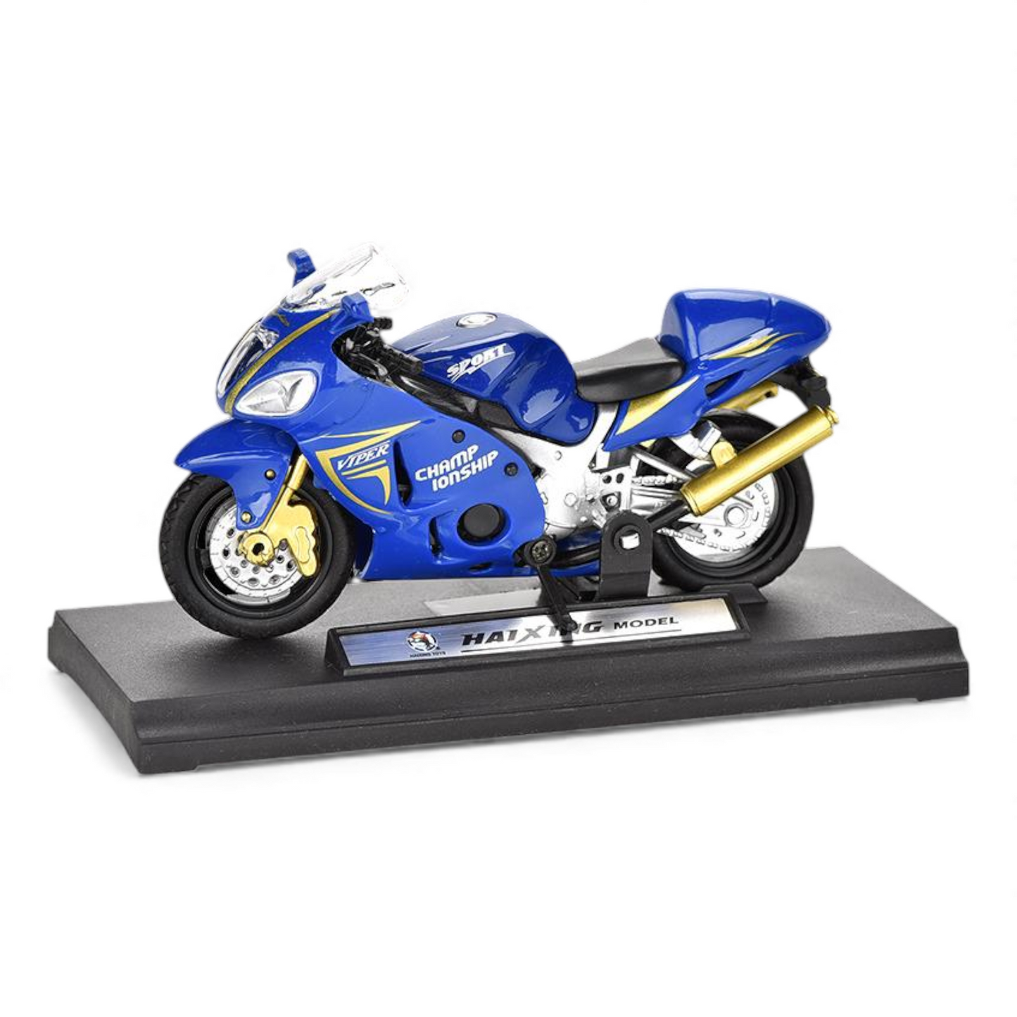 Метален спортен мотор 1:18 – син модел с поставка