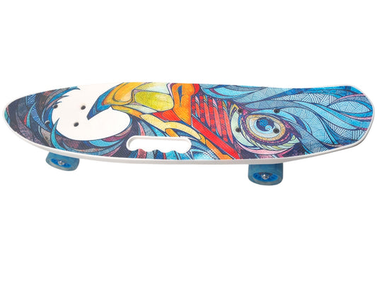 Скейтборд, пениборд със светещи колела и дръжка – 64 см, арт дизайн
