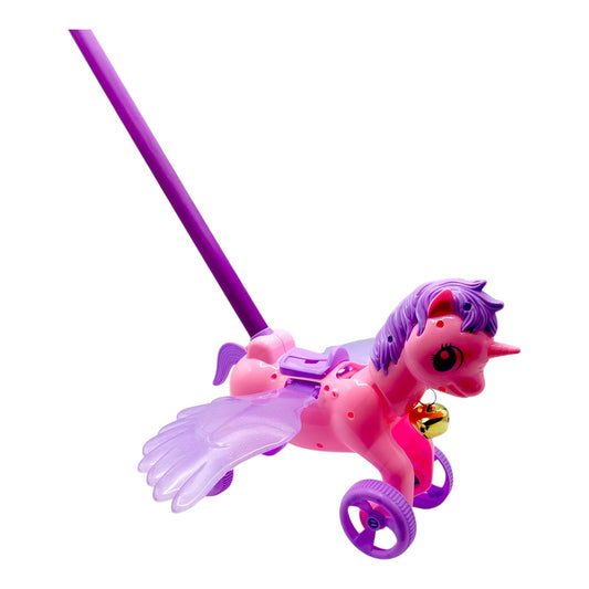 Играчка за бутане – розов еднорог с криле