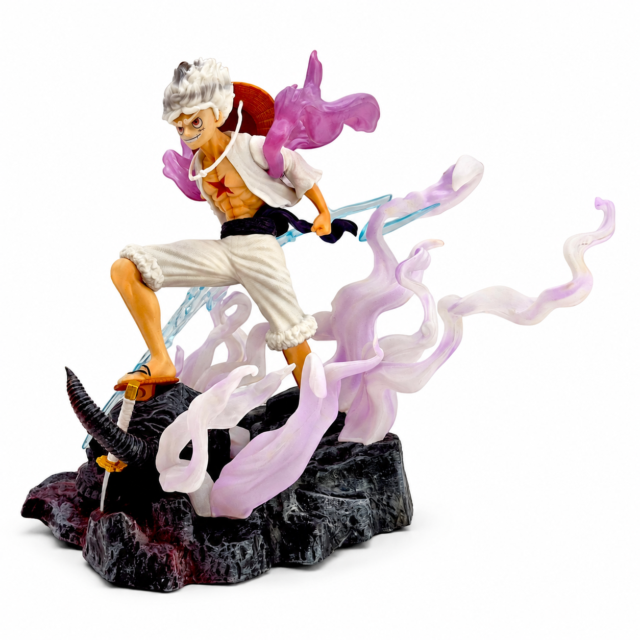 Аниме фигура Luffy Gear 5 с LED черепна основа от One Piece – страничен изглед