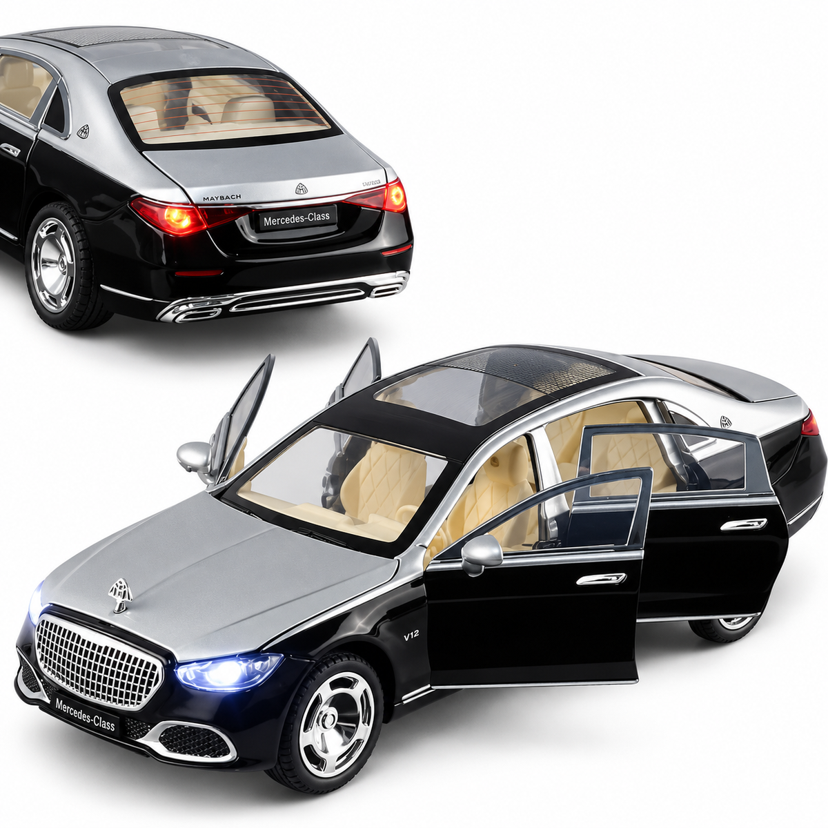 Детайлен интериор и панорамен покрив на Mercedes-Maybach S680 1:24