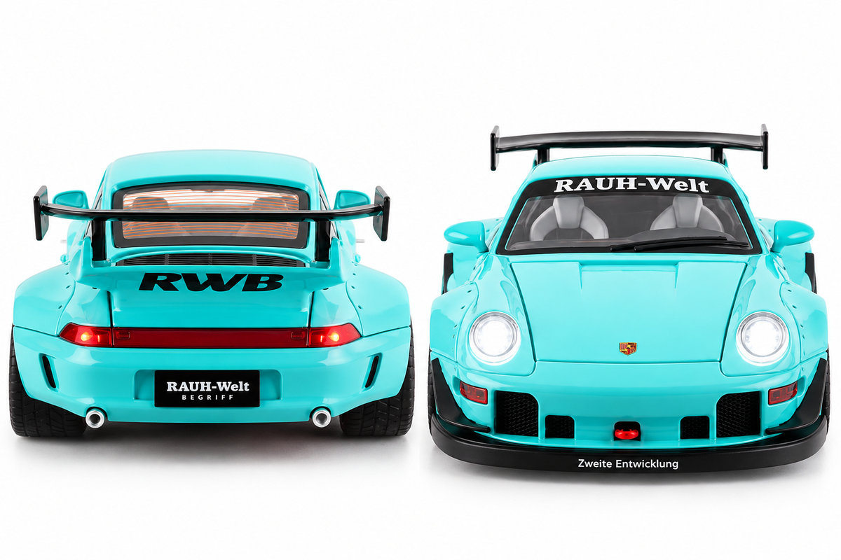 Porsche 911 993 RWB Drift King метален модел 1:22 в тюркоазен цвят