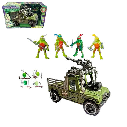 Комплект костенурки-нинджа с бойно превозно средство – 4 фигурки + джип