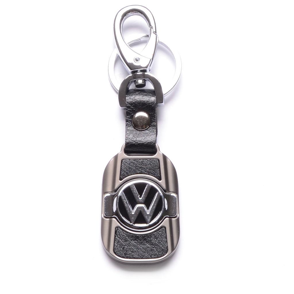 VW Ключодържател – Метална Плочка с Кожена Каишка и Карабинер