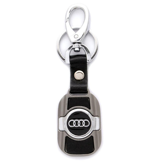 Audi Ключодържател – Метална Плочка с Кожена Каишка и Карабинер