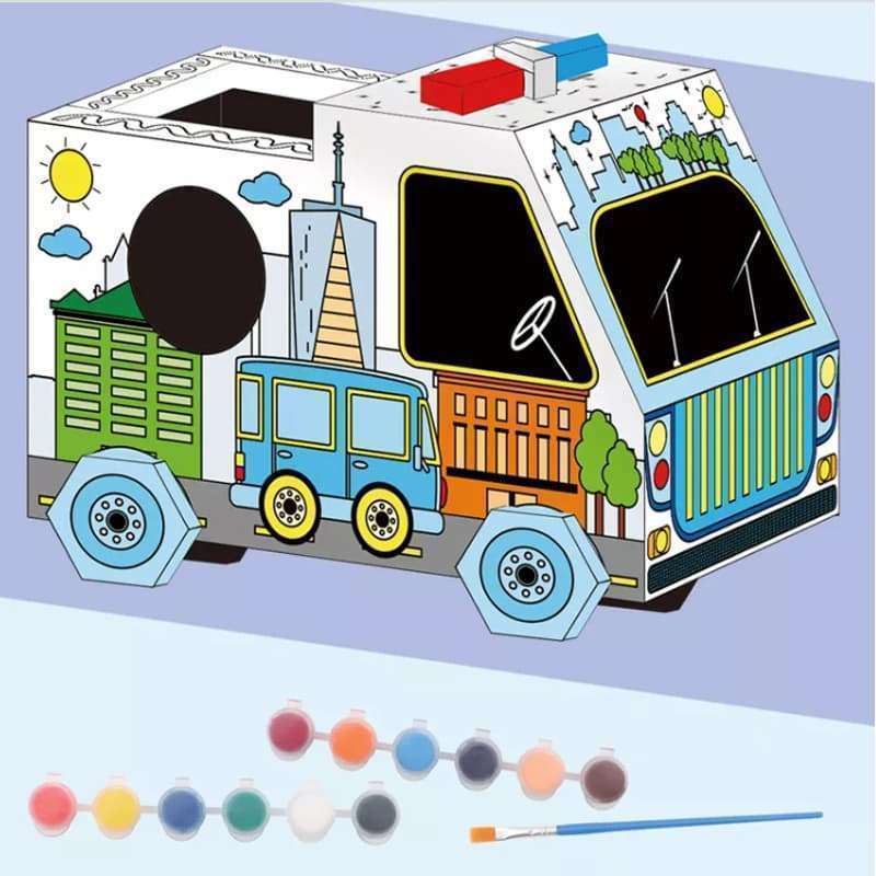 DIY картонен камион за оцветяване – комплект с бои