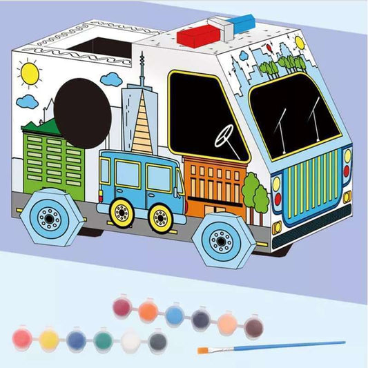 DIY картонен камион за оцветяване – комплект с бои