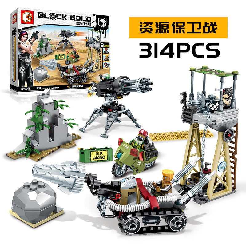 Конструктор Black Gold – военна база с оръдие и фигурки (314 части)