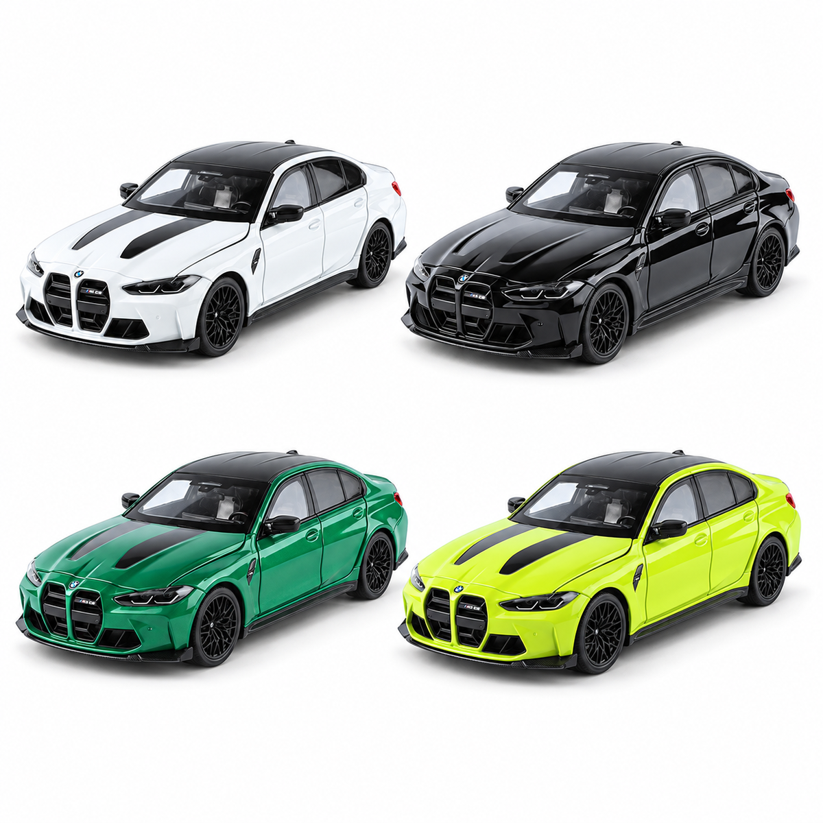 BMW M3 CS G80 метален модел 1:18 в бял, черен, зелен и неоново зелен цвят