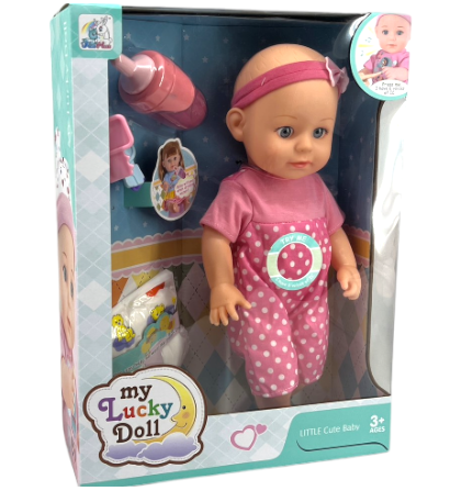 Кукла бебе My Lucky Doll – кукла с шише и розов гащеризон 35 см