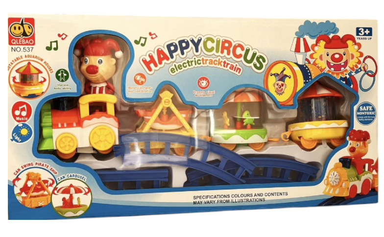 Влакче с релси Happy Circus – музикален комплект с фигури и светлини