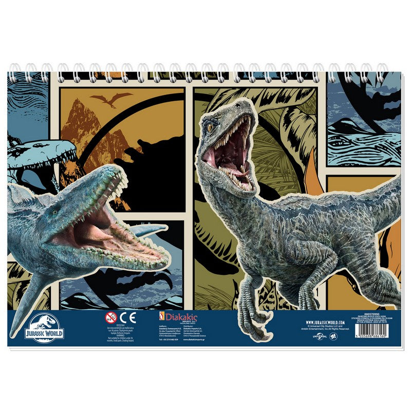 Блок за рисуване Jurassic World със стикери и шаблон – 40 листа