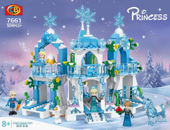 Снежен замък с принцеси и фигурки – 504 части | тип Lego Frozen стил