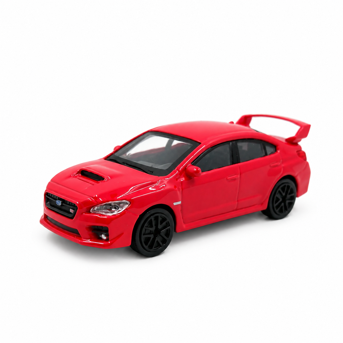Червен метален модел Subaru WRX STI (VA) в мащаб 1:43 – преден изглед отстрани