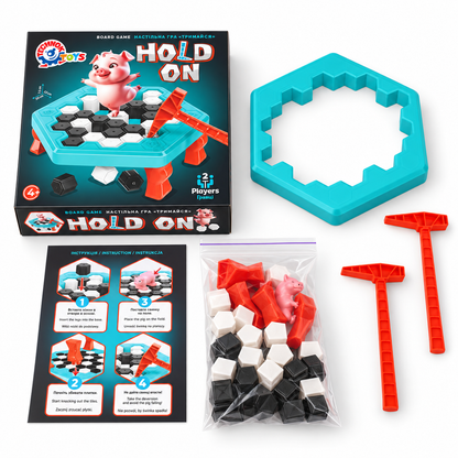 Настолна игра Дръж се, прасенце с игрална платформа, чукчета и плочки