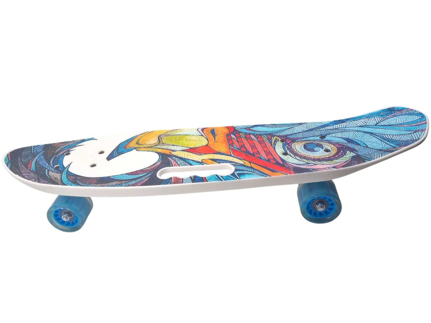 Скейтборд, пениборд със светещи колела и дръжка – 64 см, арт дизайн