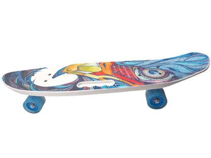 Скейтборд, пениборд със светещи колела и дръжка – 64 см, арт дизайн