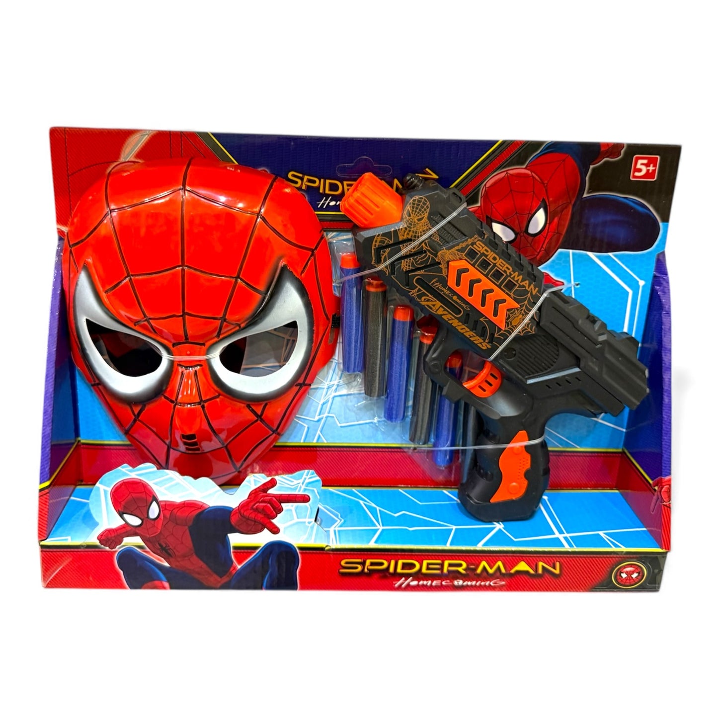 Spiderman маска с детски бластер и меки стрелички – ролеви комплект