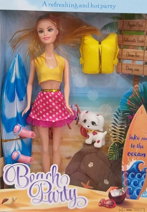 Кукла тип Barbie с кученце и плажен комплект – Beach Party